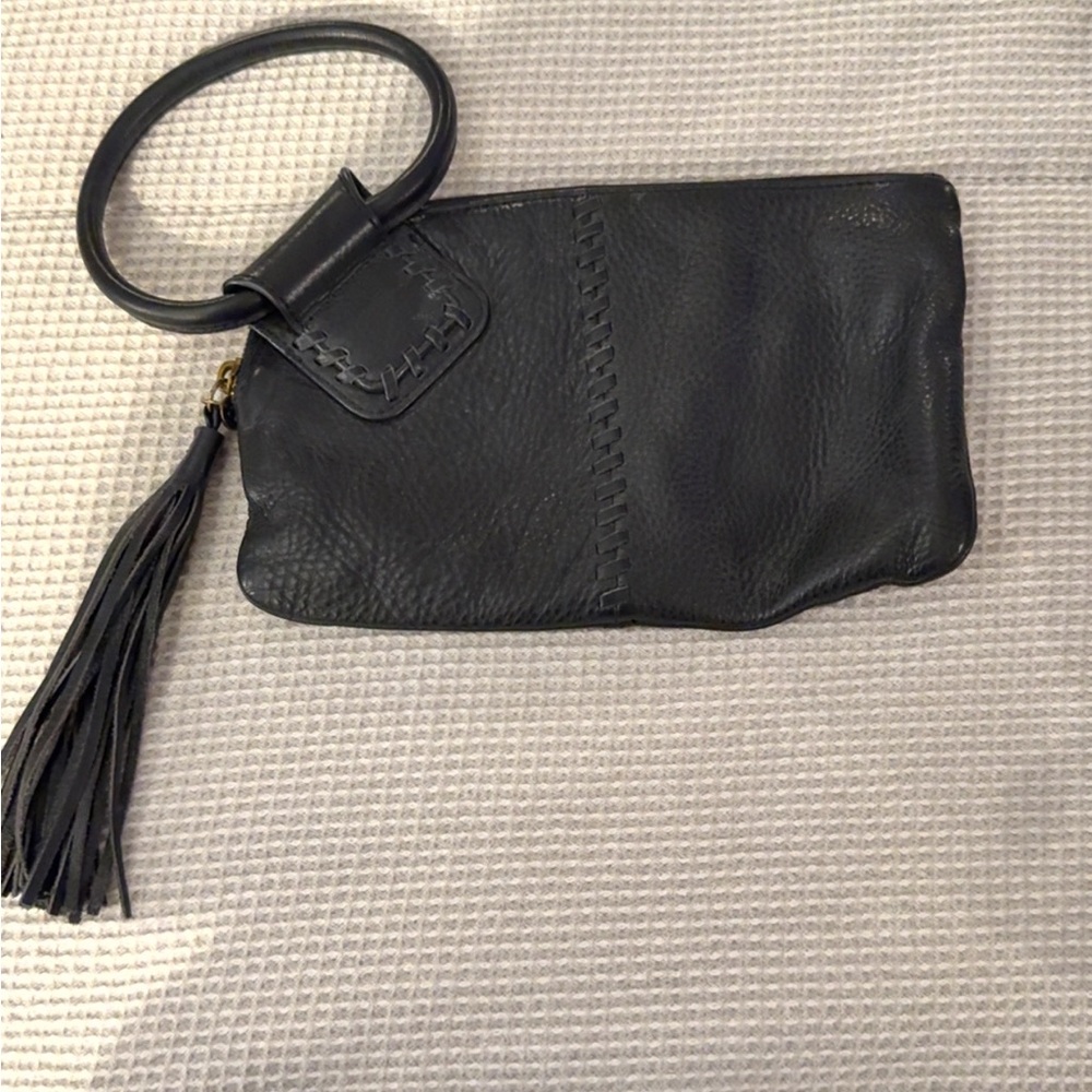 HOBO Black Leather Wristlet with Tassel